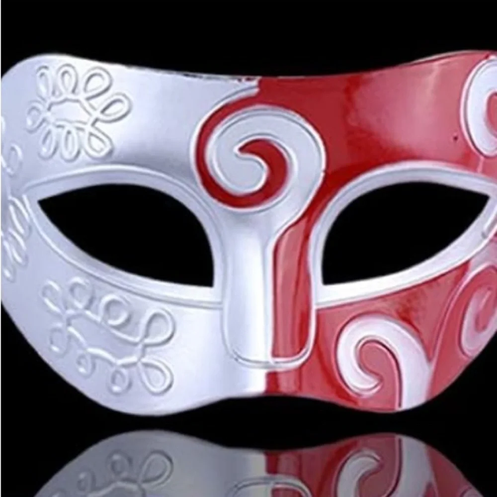 Venitian Masquerade Mardi Gras Masks, Hard Plastic Gold, Red, Silver colors, EUC